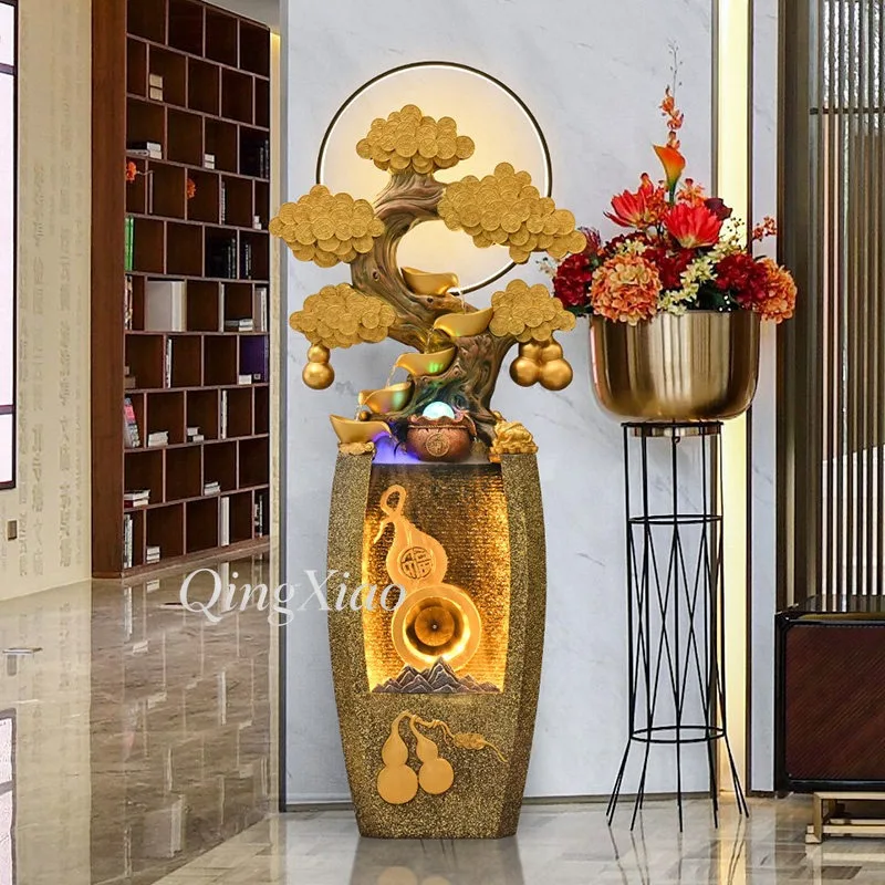 Feng Shui Water Fountain Floor Standing Money Tree Gourd Ornament for Living Room Entryway Office Indoor Home Decor