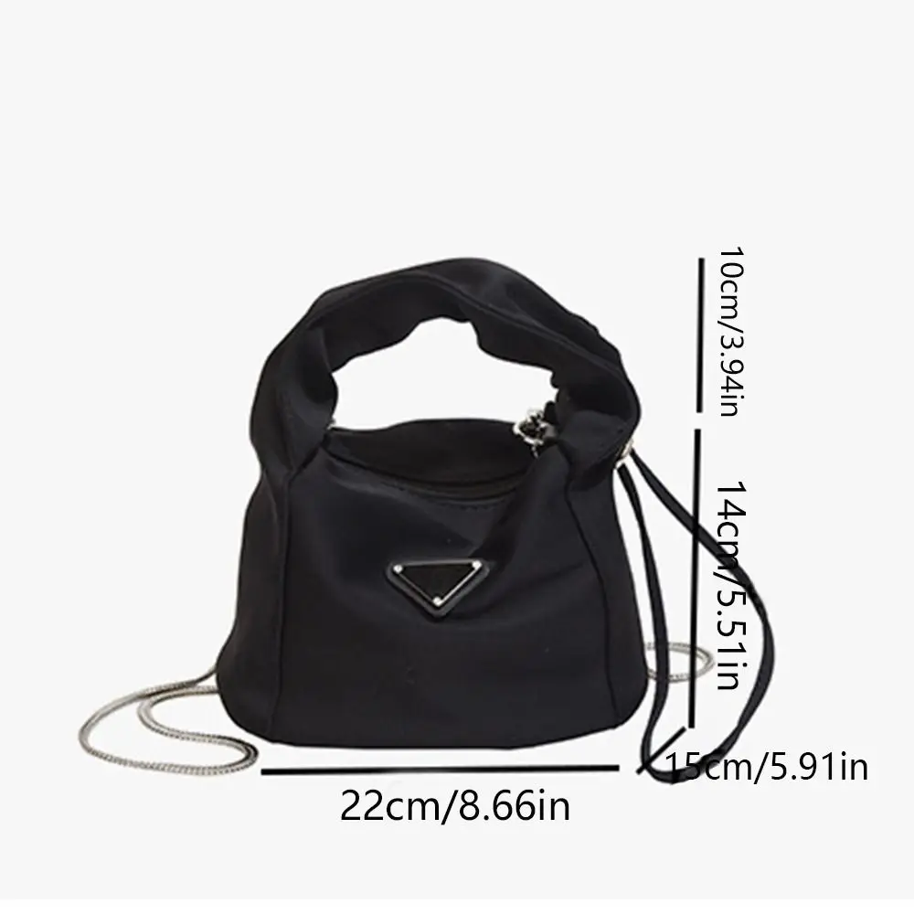 Korean Style Black Hand Bag Black Pleated Handle Triangle Brand INS Shoulder Bag Luxury Portable Fashion Crossbody Bags Girls image 4
