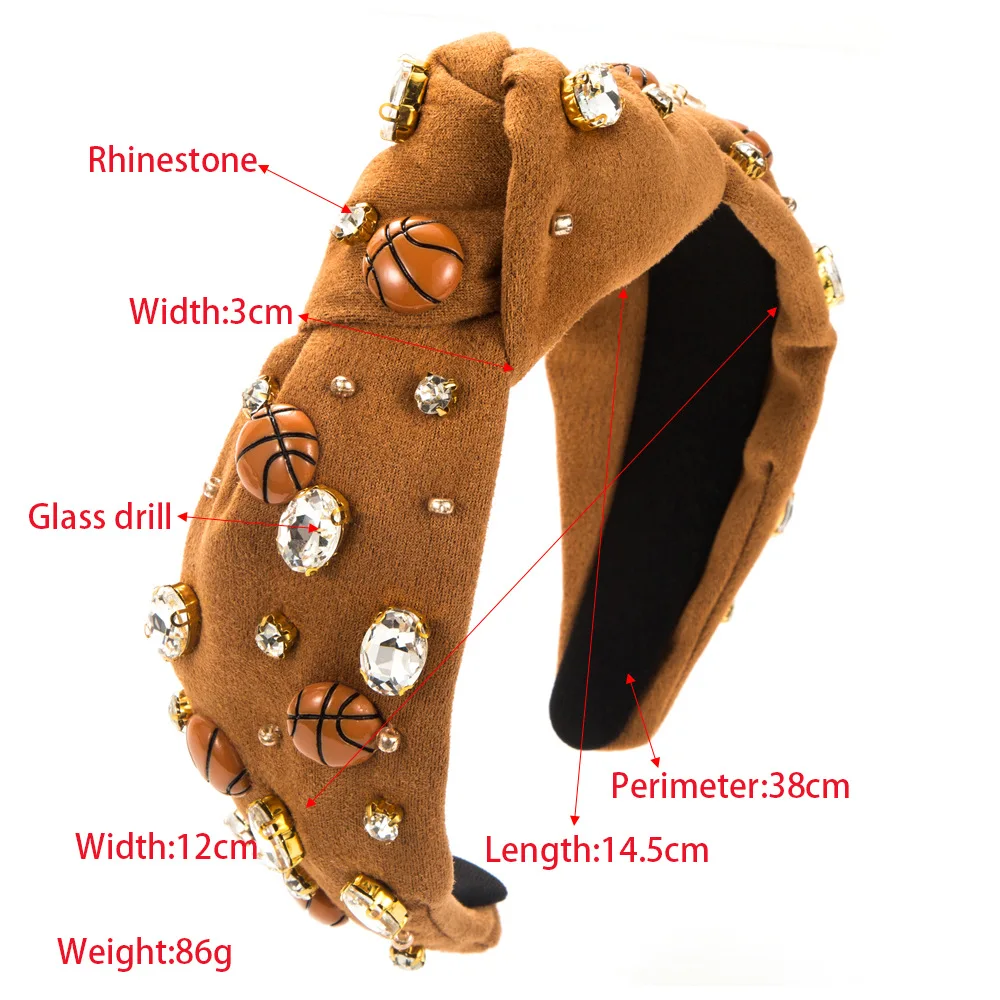 Hot-selling fashion sports style basketball decorative headband high-quality plush fabric diamond-set high skull top hair jewelr