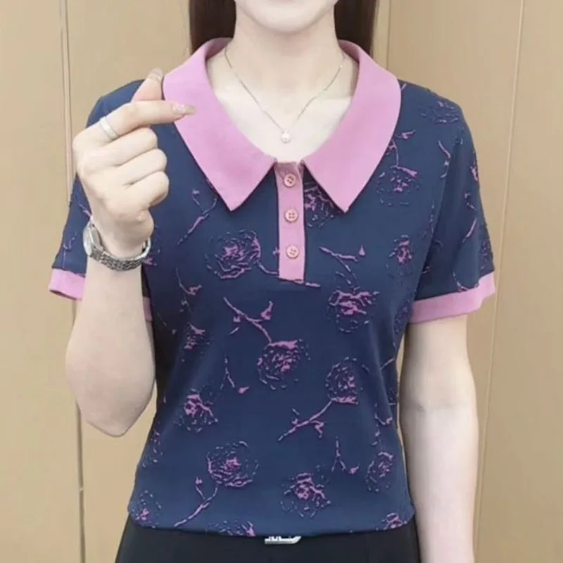 

Fashion Lapel Button Printed All-match Blouses Women's Clothing 2025 Summer New Loose Short Sleeve Casual Tops Commuter Shirts