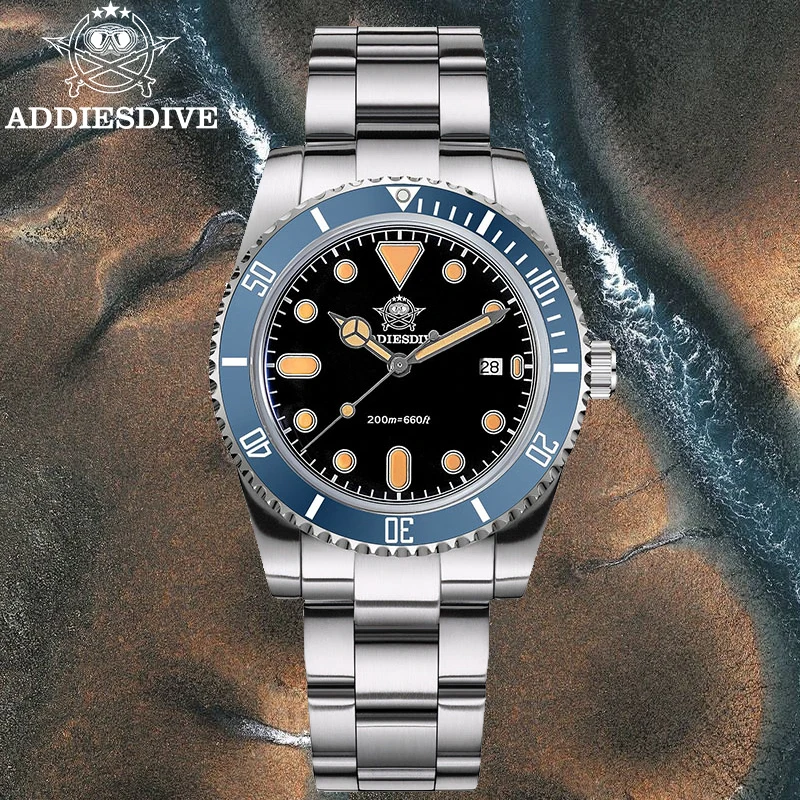 ADDIESDIVE New Men Watch 39mm Domed Glass Bidirectional Rotation Ceramic Bezel 200m Waterproof Top Brand Diver Quartz Wristwatch
