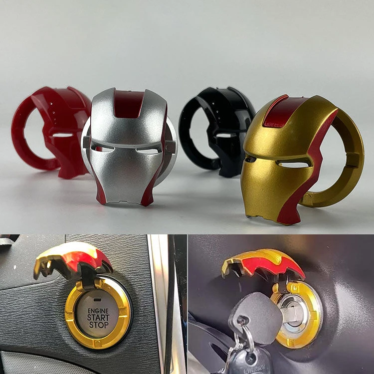 Marvel Iron Man Spiderman cubierta de botón de encendido de coche protección de arranque de una tecla accesorios de Interior de coche Anime Hero decoración juguete
