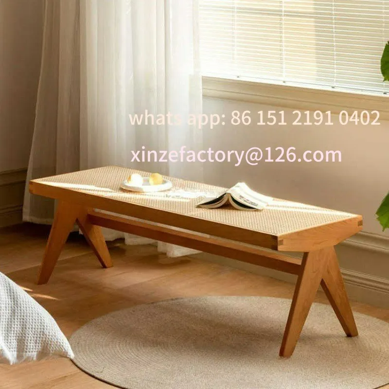 مقعد تغيير الأحذية المنزلية القابل للتخصيص لغرفة المعيشة وغرفة الطعام وكرسي مقعد من الخشب الصلب وشريط طويل من الخيزران مقعد عتيق لثلاثة أشخاص #3