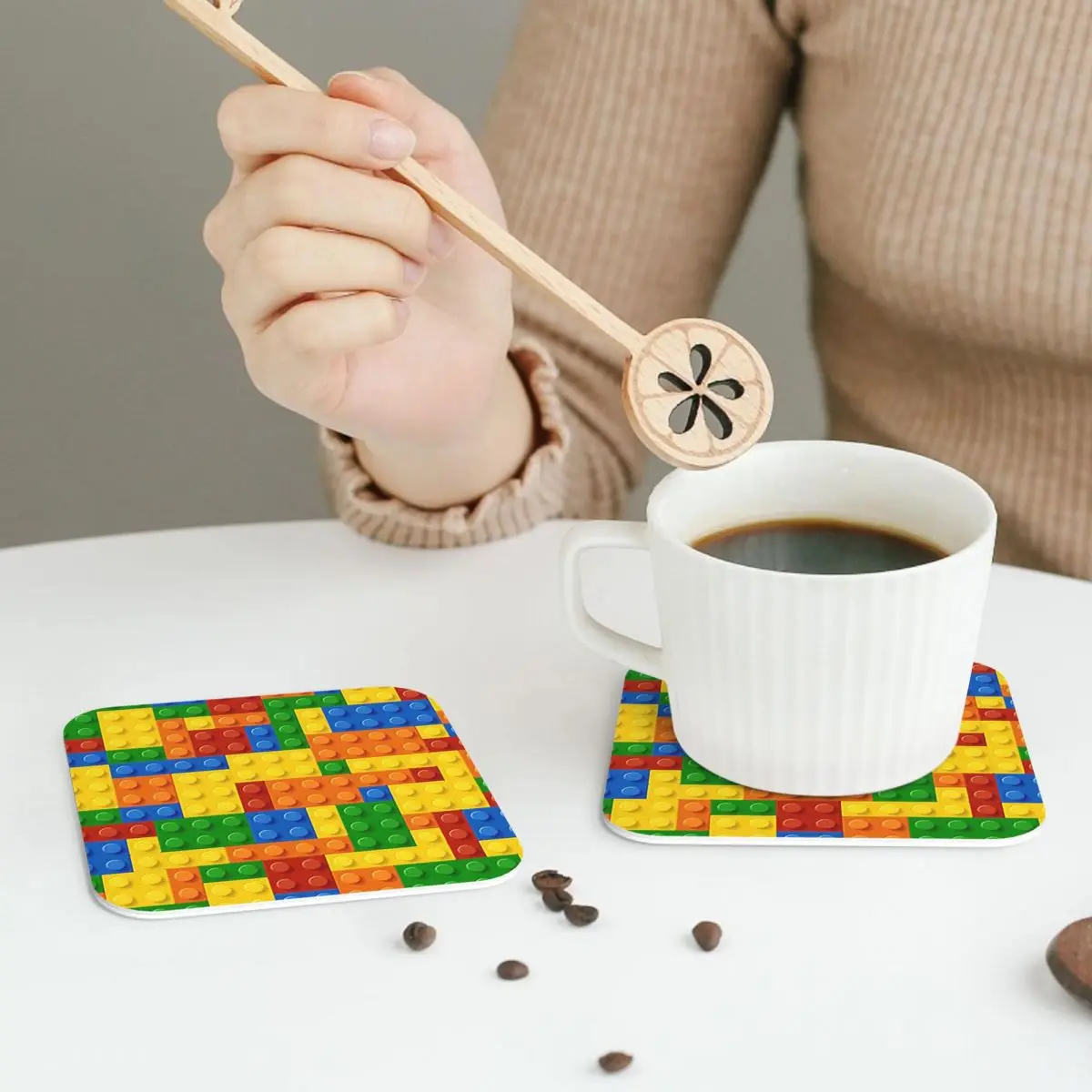 Building Blocks Construction Brick Coasters Leather Placemats Waterproof Insulation Coffee Mats For  Pads Set of 4