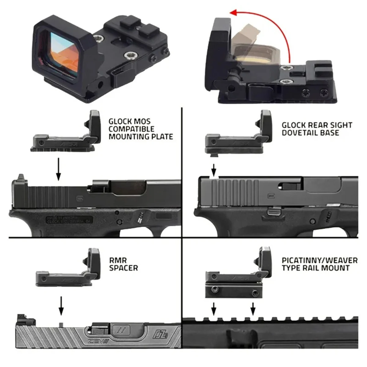 Vism-フリップアッププロレッドグリーンドットサイトスコープ,アップグレードされた3moa glock 17 19,光学望遠鏡,エアソフトライフル,1913 kwa ksc,20mmレール