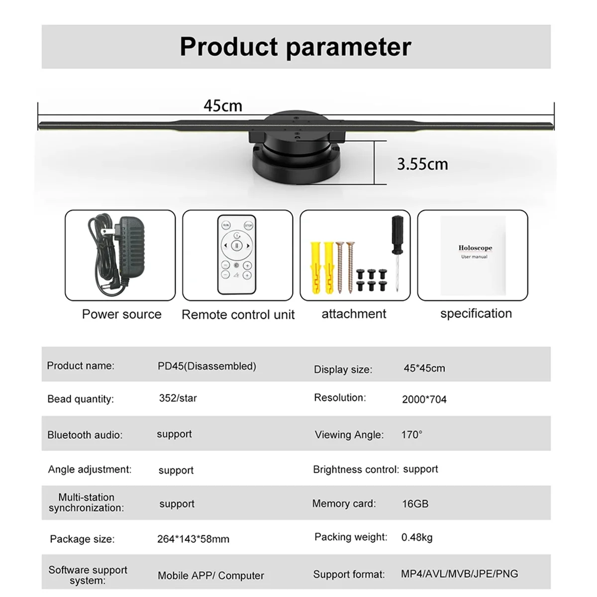

X61A_WIFI 3D Holographic Projector 352LED Holographic Player Fan US Plug