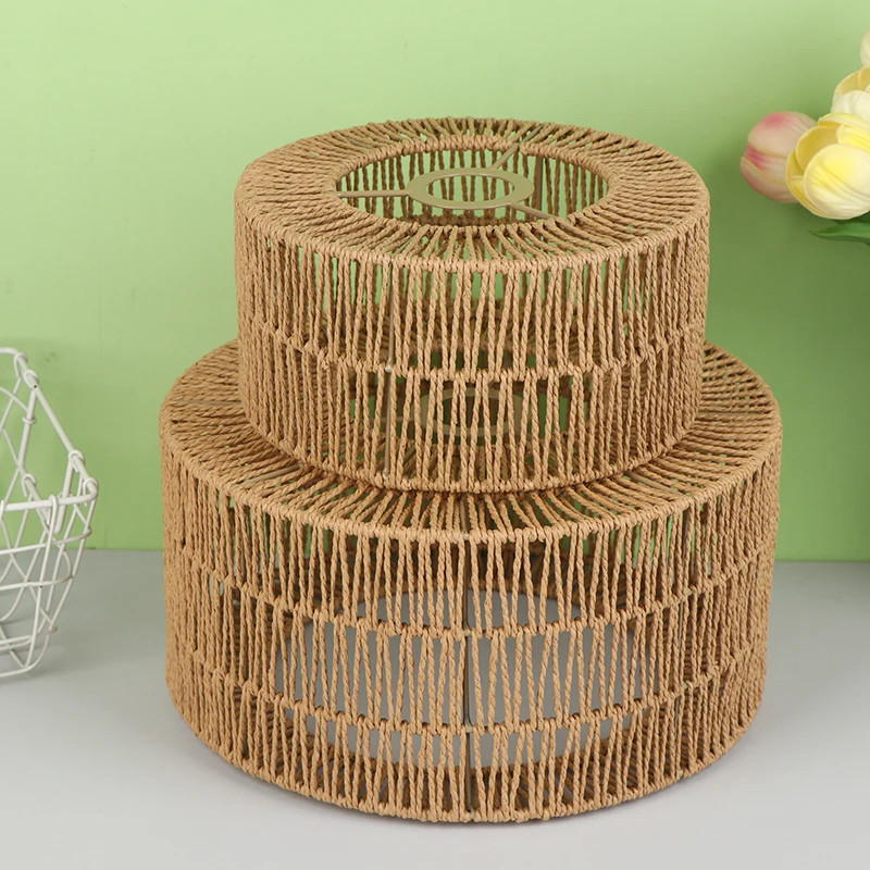 22CM/30CM Imitation Rattan Paper Rope Lampshade Chandelier Shade Bulb Guard Woven Pendant Lampshade For Restaurant Living Room