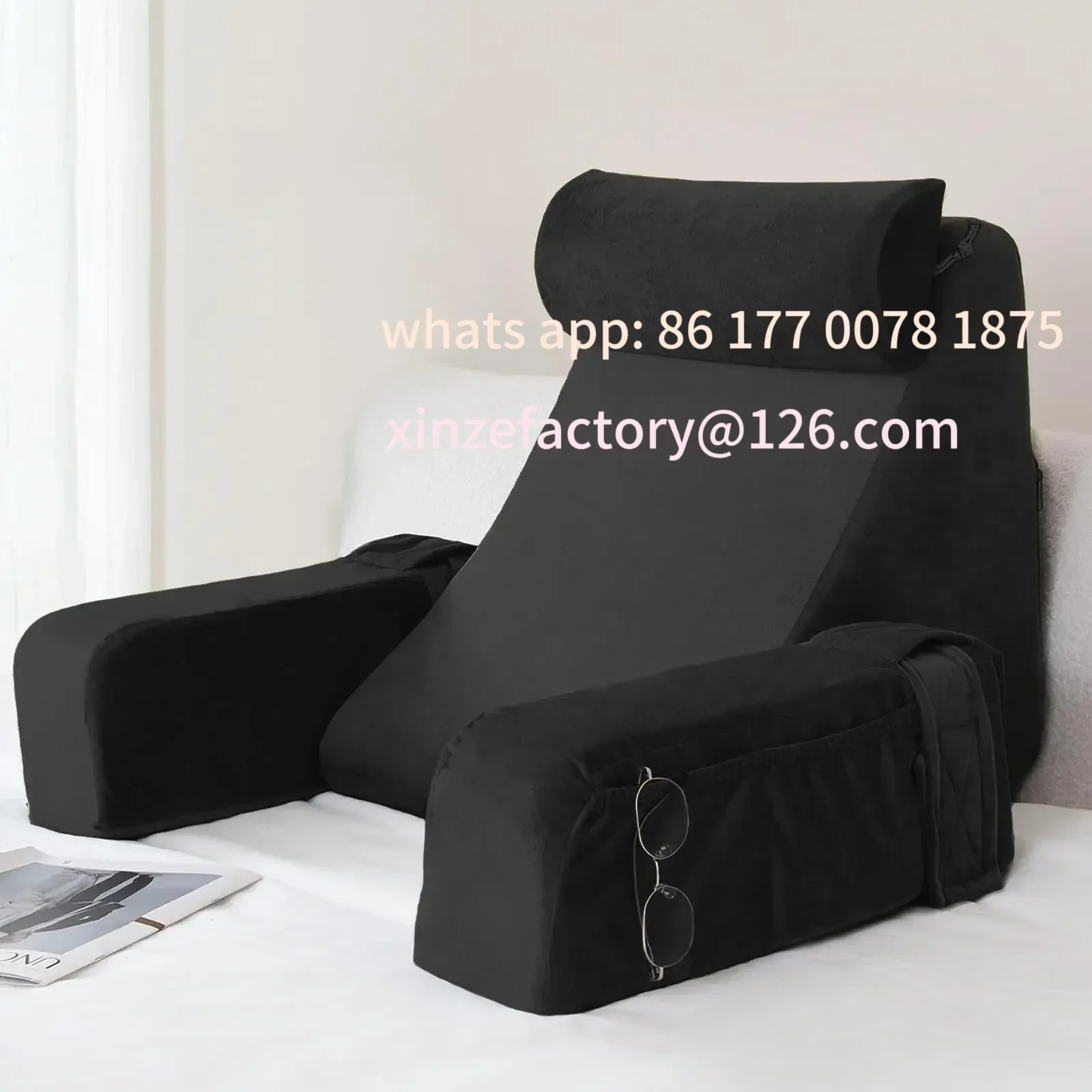 Customizable Reading Pillow with Armrests Cushion Ergonomic Back Support Cushion for Bed Chair TV Gaming Comfort Accessor