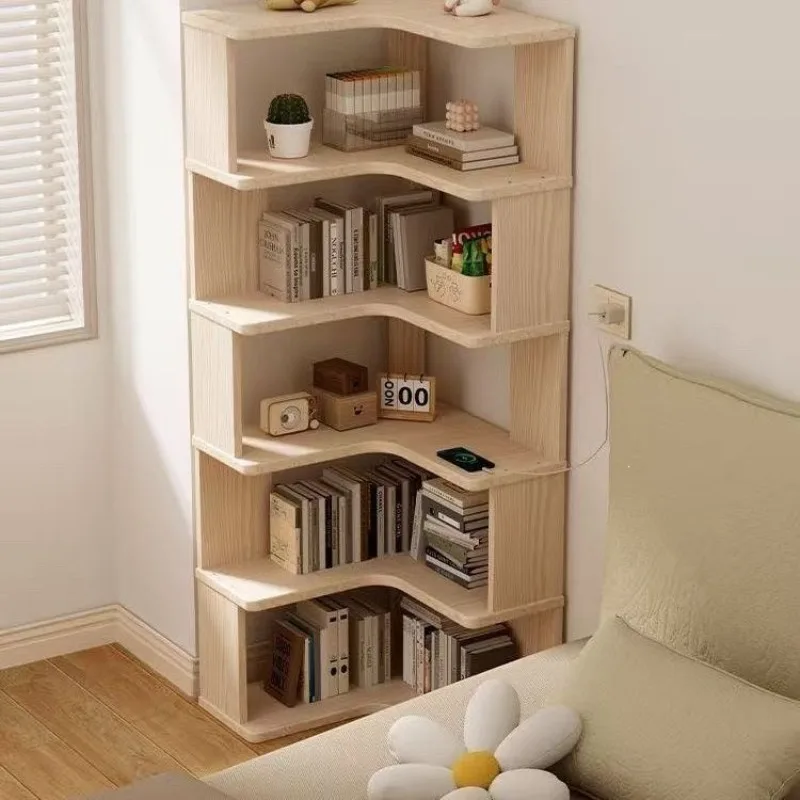 Corner shelf log corner floor-to-ceiling right-angle bookshelf bay window triangular storage cabinet simple and practical