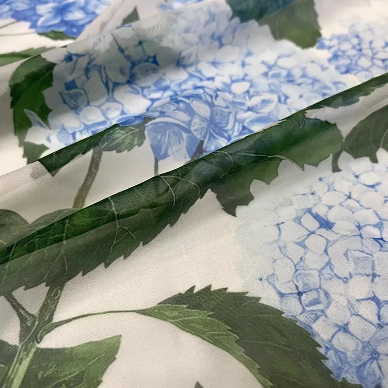 Moda w Europie i Ameryce niebieska hortensja z nadrukiem kwiatowym cienka szyfonowa tkanina dla kobiet sukienka bluzka rฤcznie robiona tkanina DIY