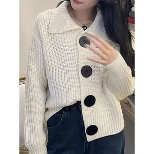 Turuncu dantel bağlı hırka kazak ceket kadın sonbahar / kış sezonu, fransız vintage gevşek fit avrupa tarzı ceket İlk 10 satış-hırka-turuncu - №6