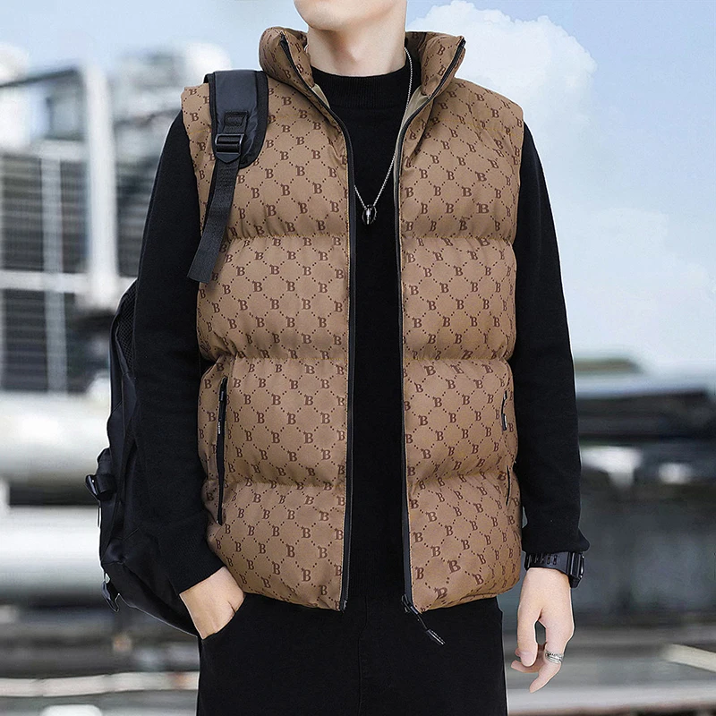 New Men Vest Jacket Warm Sleeveless Jackets Winter Waterproof Zipper Coat Autumn Stand-up Collar Casual Waistcoat Brand Clothing