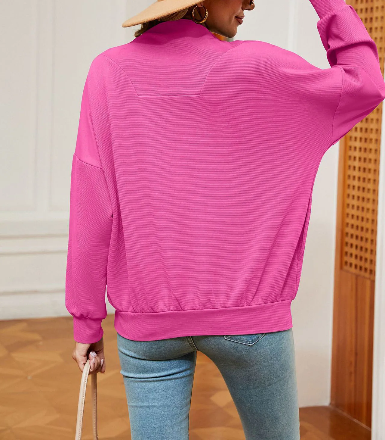 Sudadera holgada de manga larga para mujer, chaqueta informal con cremallera, Color liso, otoño e invierno, 2023