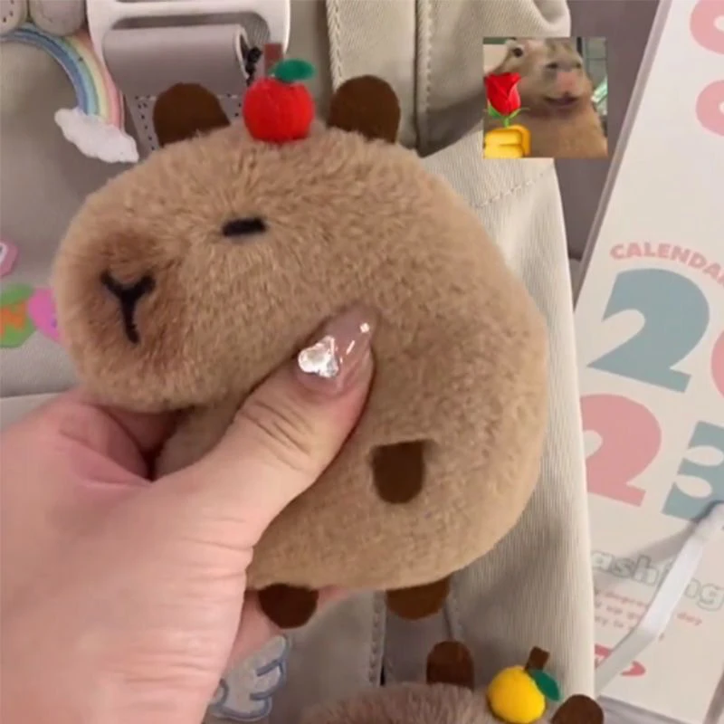 Criativo macio animal de pelúcia capivara boneca de pelúcia brinquedo rangido saco dos desenhos animados pingente chaveiro mochila saco do carro chaveiro