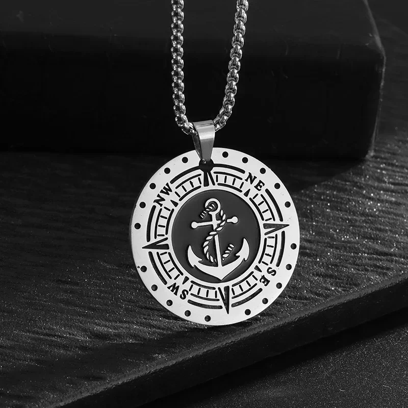 Classic Retro Stainless Steel Nordic Anchor Guide Medal Pendant Men's Personalized Rock Rider Party Jewelry Accessories