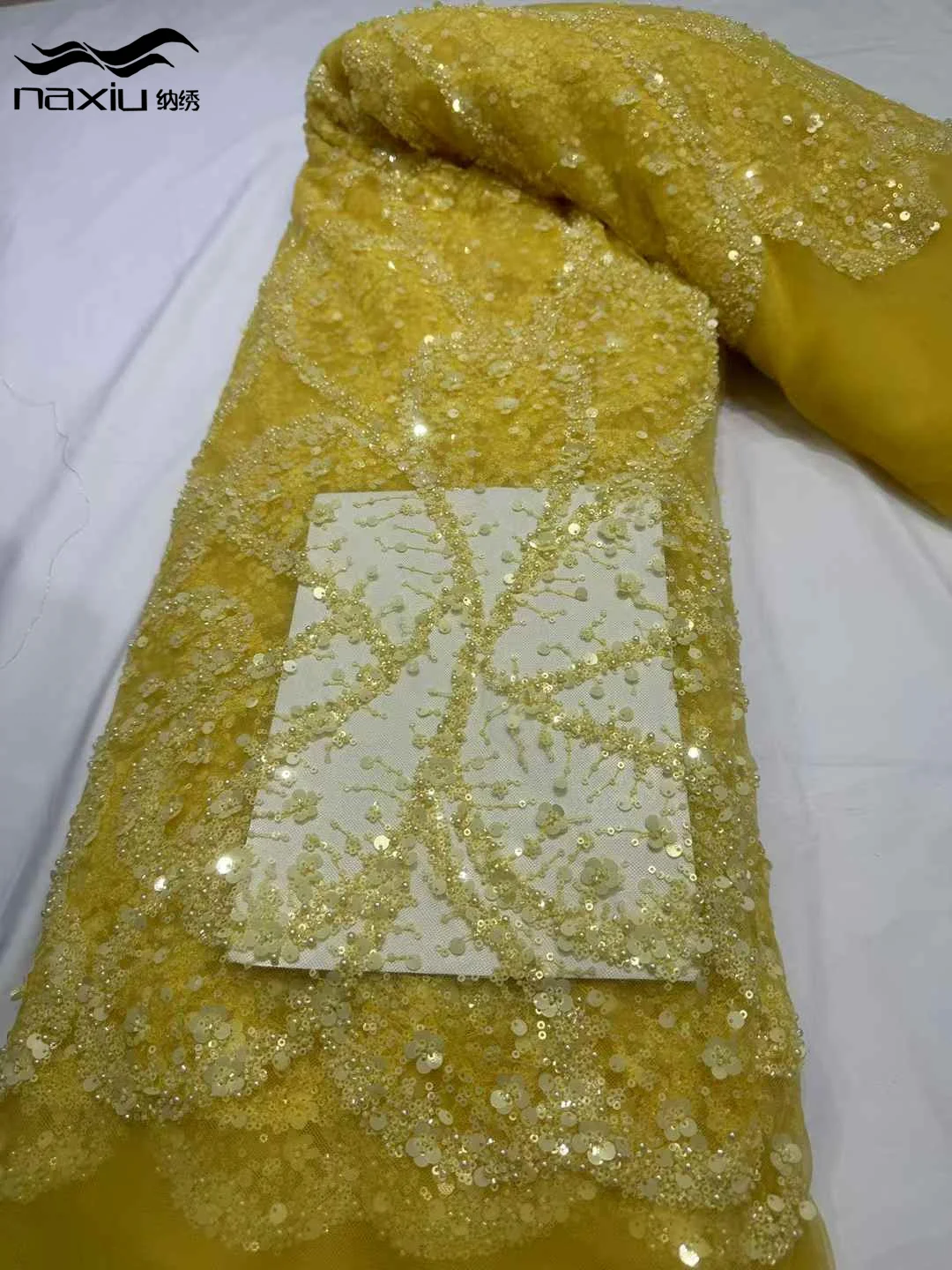 

Madison African Beaded Lace Fabric 2025 High Quality Luxury Fully Pearls French Tulle Bridal Lace 5 Yards For Evening Dress