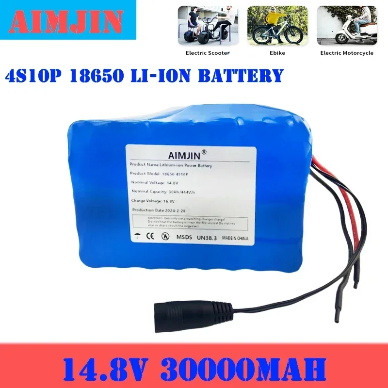 14.8V Lithium 4S10P Battery Pack 30000mAh 444Wh with 50A BMS for Inverter Smart Robot High-power Equipment Etc