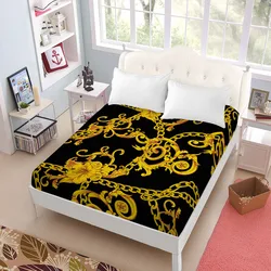 Seamless Chains Baroque Fitted Sheet King Queen Double Full Size Bed Linen Set 25cm Deep