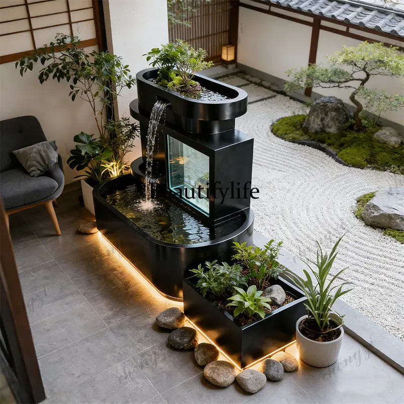A139 flower box outdoor courtyard terrace fish pond waterfall fountain flowing water ornament stainless steel fish tank