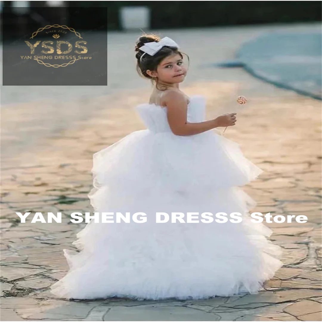 

Customized White Tulle Sleeveless With Bow Flower Girl Dress For Wedding Cute Child First Eucharistic Birthday Party Dresses