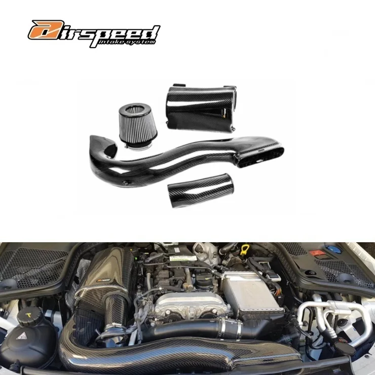 Airspeed 100% Real Dry Carbon Fiber Car Accessories Cold Air Intake System Intake Pipe Intake Filter for   C E W205 M274 2.0T