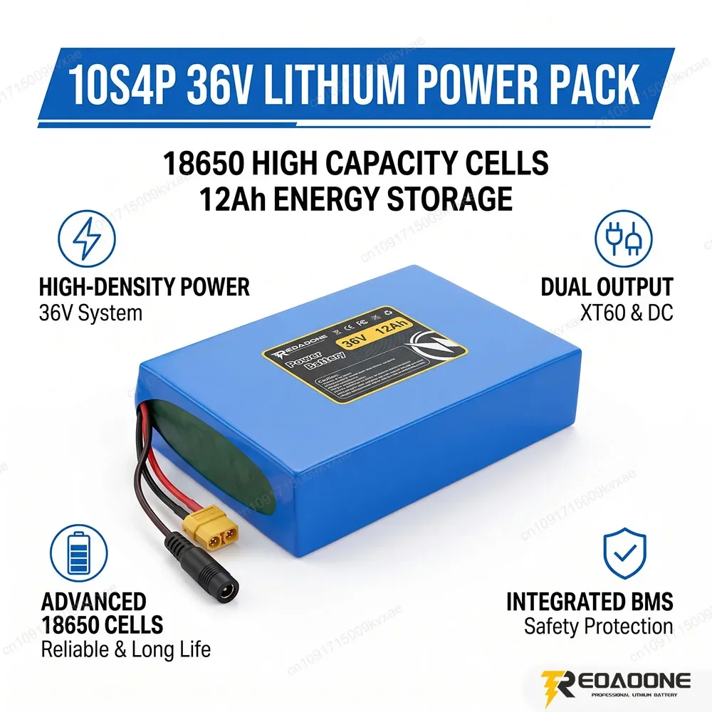 Electric Bike Battery 36V 12000mAh 10S4P for Fiido for Ancheer Bicycle 500W Motor 20A BMS Rechargeable Li-ion Power Pack Cells