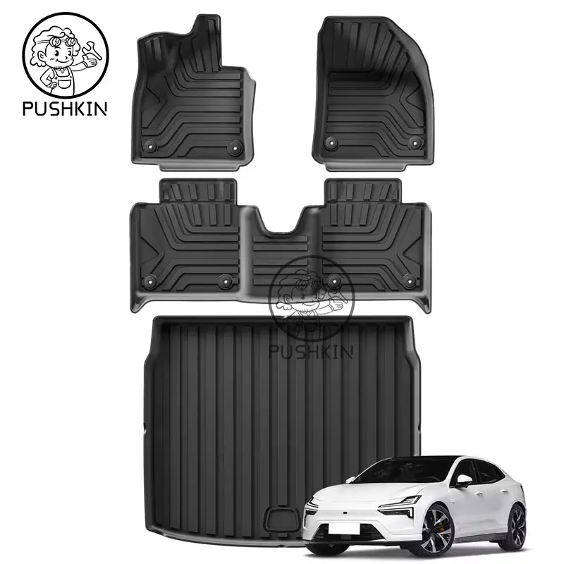 For Polestar 4 2024 2025 LHD Car Floor Mats Cargo Liner Trunk Pad TPE 3D Foot Mat Waterproof Odorless Tray Set Accessories