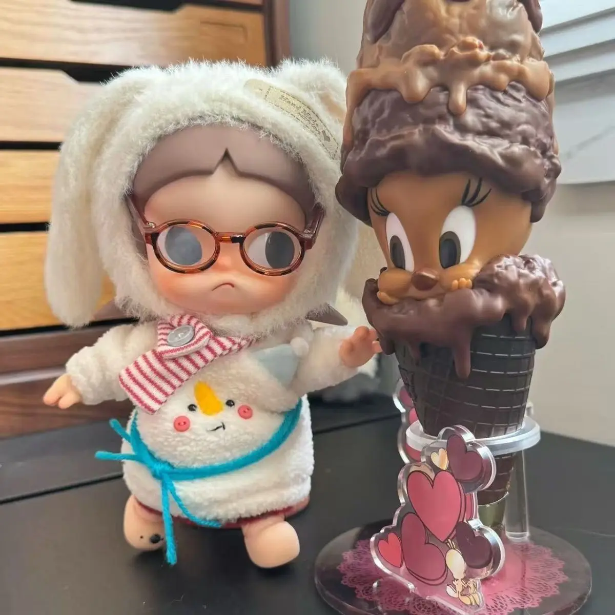 For Zsiga Snowman Dolls Clothes 1/8 20cm Cute Rabbit Hat White Set 10cm Plush Material Striped Scarf Daily Outfits Dress Gifts - Detail 1