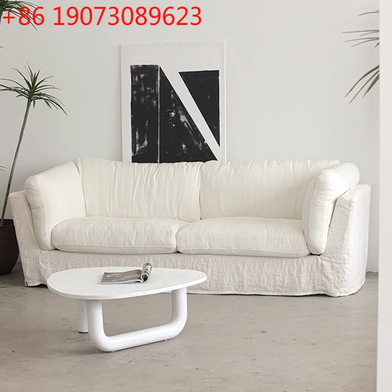 

Итальянский минималистичный съемный и моющийся тканевый диван в стиле французского ретро, трехместный диван для гостиной в стиле ваби-саби.