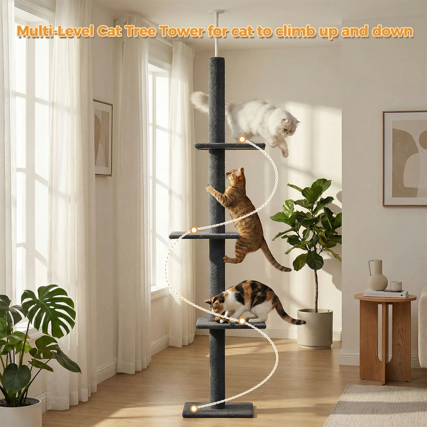Árbol rascador para gatos con rascadores y altura ajustable
