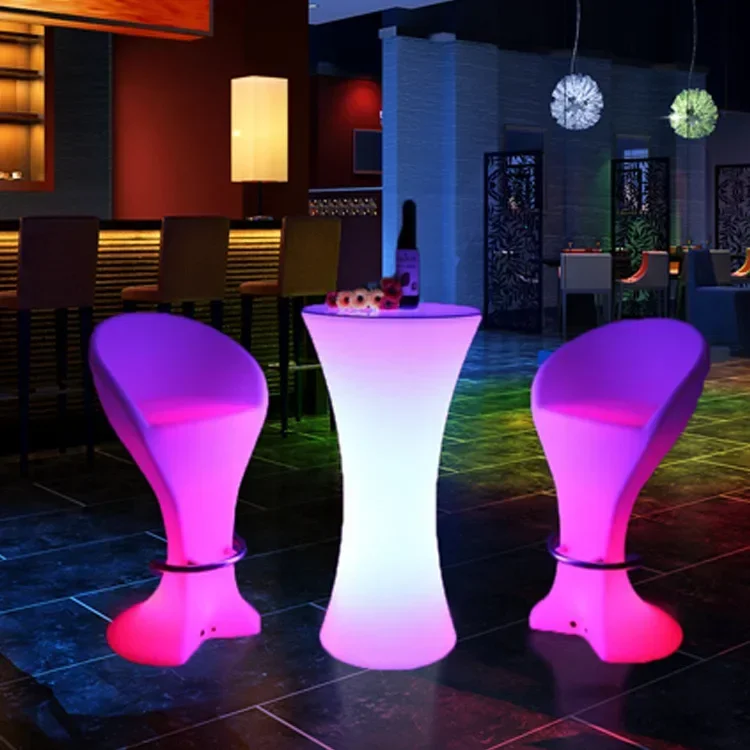 16 Colors Changing Led Lighting Round Cocktail Table Waterproof Bar Tables Plastic Coffee Table  For Home Nightclub Party Event