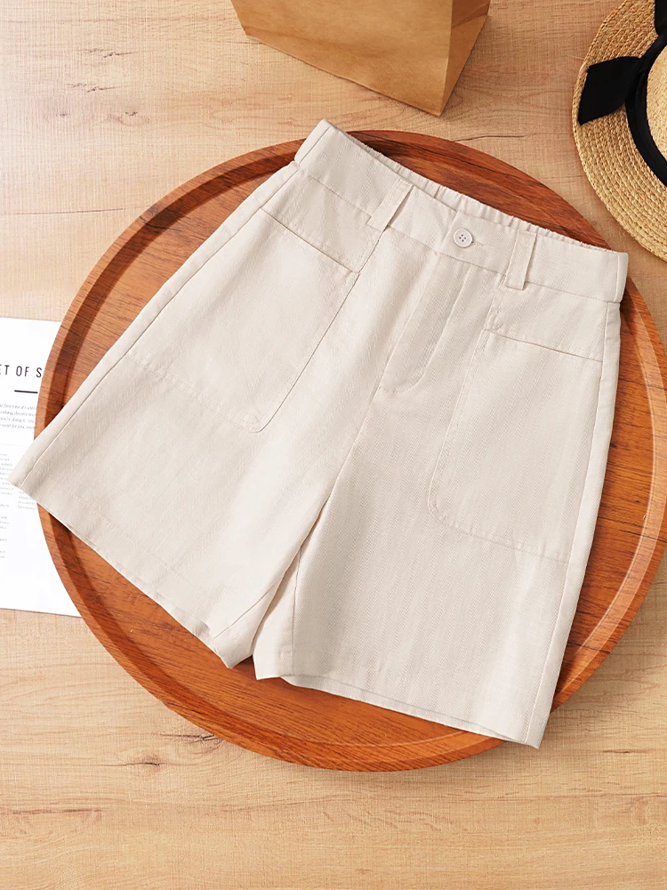 

High Waist Linen Casual Shorts Women Summer Thin New Loose Slimming Outerwear Wide Leg Five-Quarter Pants Korean Style Straig...