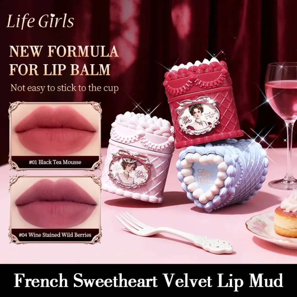 //French Sweetheart Cake Matte Lip Gloss Velvet Mousse Lip Mud Soft Focus Finish Vintage Highly Pigmented Lip Cream Women Makeup