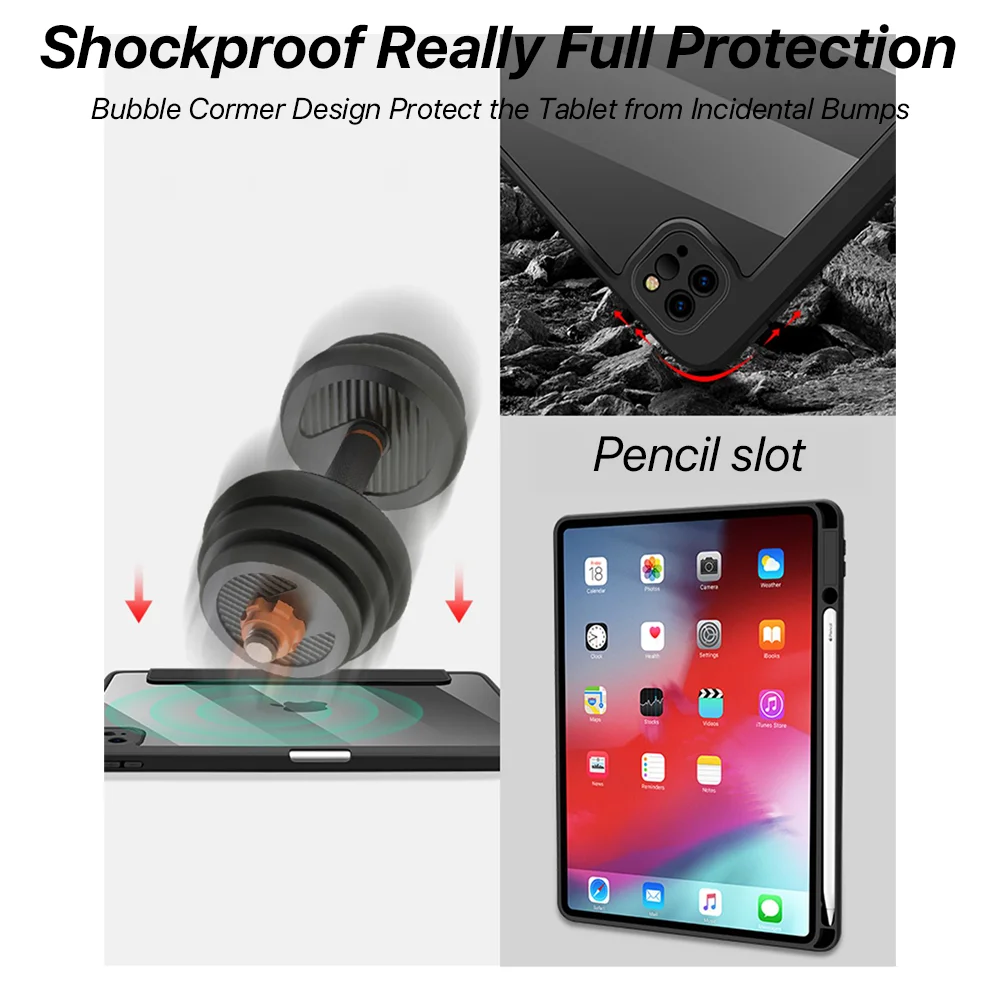 For IPad 10.9 Air4 Air5 With Pencil Holder Transparent Case For IPad 5/6/7/8/9/10th Funda Mini 6 Pro 11 12.9In Protective Cover