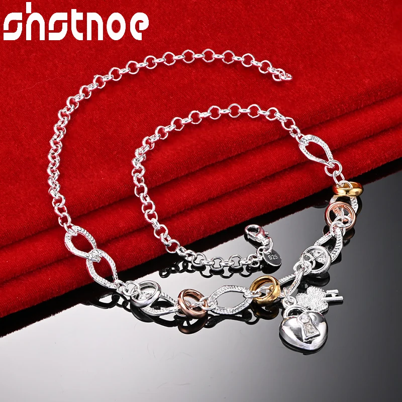 Shstone 925 Sterling Zilveren Ketting Voor Vrouw Geometrie Hart Slot Sleutelhanger Lady Party Verjaardagscadeau Bruiloft Mode Sieraden