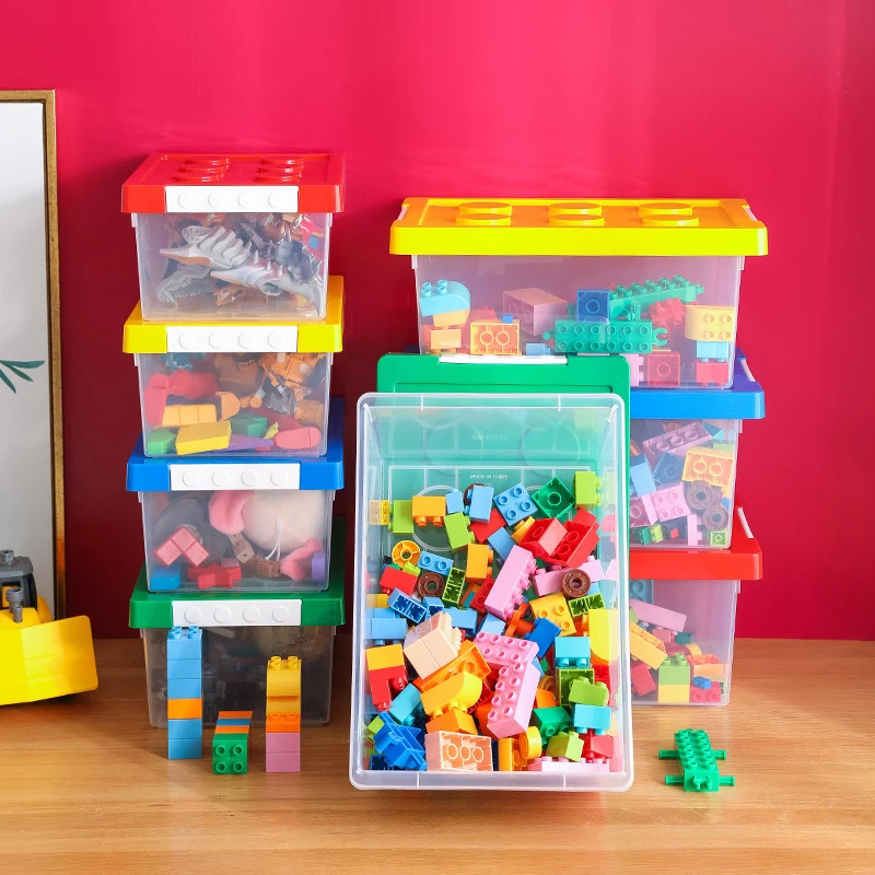 Plastic Transparent Large Particle Building Blocks Storage Box with Lid Sorting &Organising Children\'s Toy Assembly Storage Bin