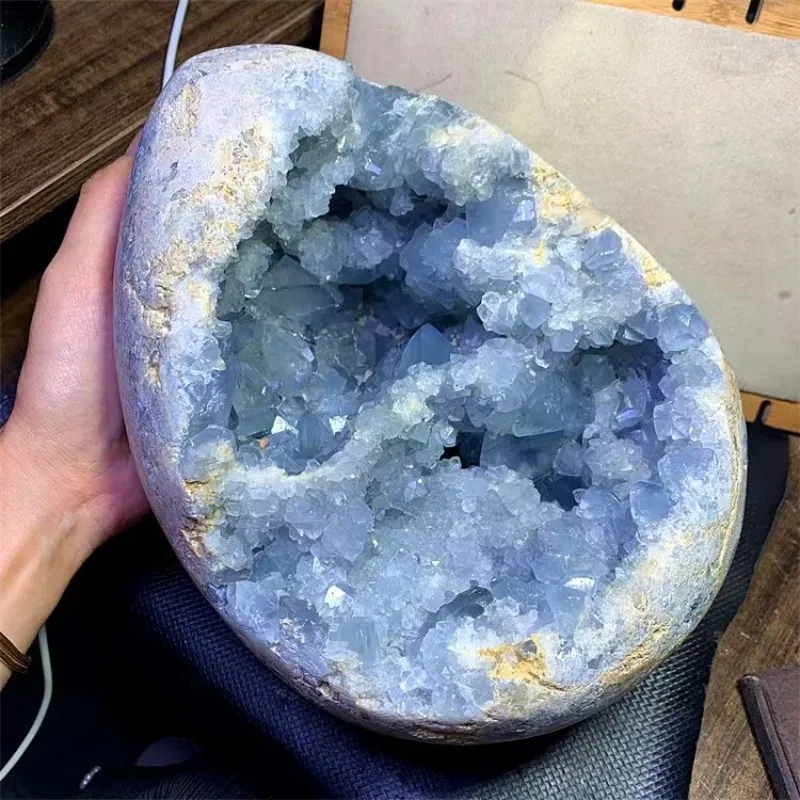 

Madagascar Natural Celestite Crystal Druzy Cluster Sky Blue Geode Mineral Specimen Home Decor