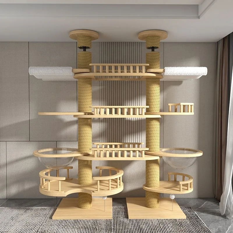 Cat climbing frame bay window Solid wood does not occupy an area No punching Double column Large cat