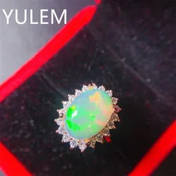 YULEM 10mm*14mm Big Size Natural Opal Ring for Daily Wear 100% Natural Opal Silver Ring Solid 925 Silver Opal Jewelry