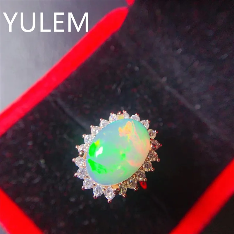 YULEM 10mm*14mm Big Size Natural Opal Ring for Daily Wear 100% Natural  Opal Silver Ring Solid 925 Silver Opal Jewelry