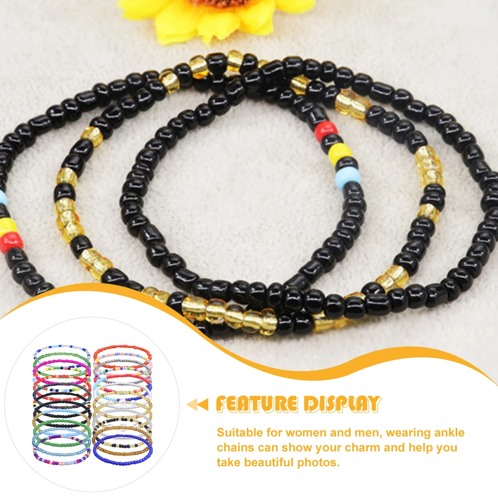 

24Pcs Bohemian Beaded Ankle Chains Summer Anklets Beach Festival Foot Jewelry for Women Men Women Anklet Beaded Ankle Chain