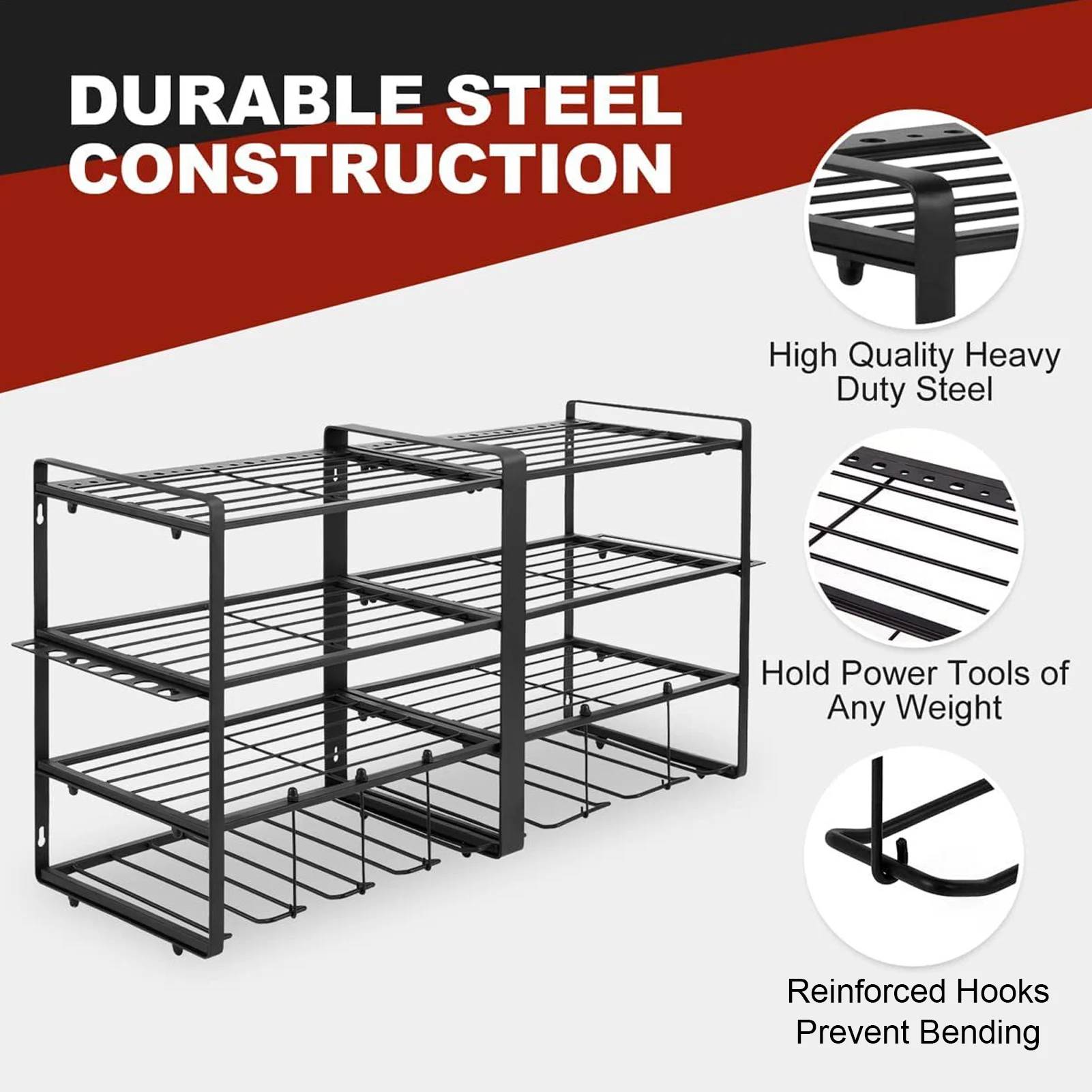 

Power Tool Organizer Wall Mount 4 Layer Garage Storage Rack for Drill Screwdriver
