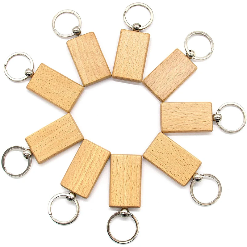 20Pcs Wooden Keychain Unfinished Wooden Key Ring Rectangle Key Chains Wood Craft Supplies for DIY Gift Crafts