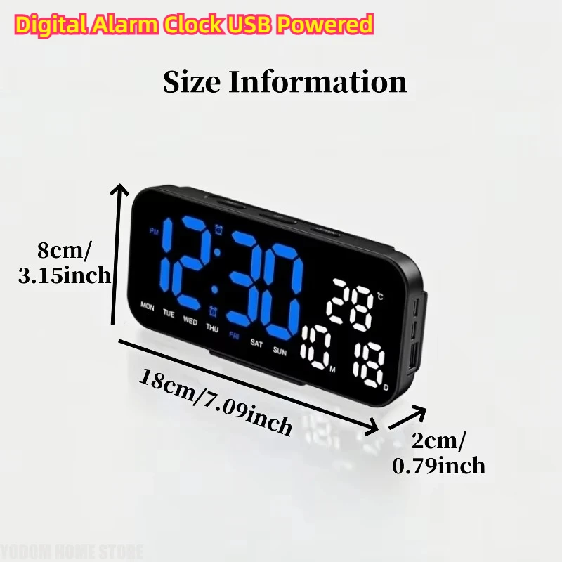 Alarm Clock USB Powered Temp Date Display Dual Wake Countdown Snooze 12 24H Auto Dimmable LED Decor for Home Bedroom Desk