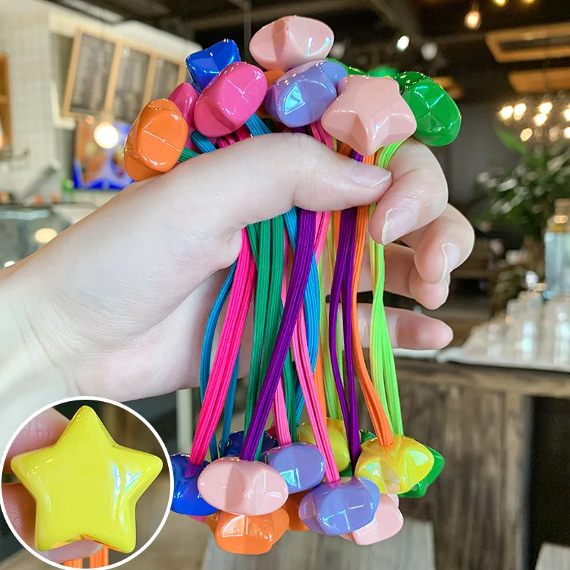 Fashion Women Bear Star Round Elastic Hair Bands Ropes Acrylic