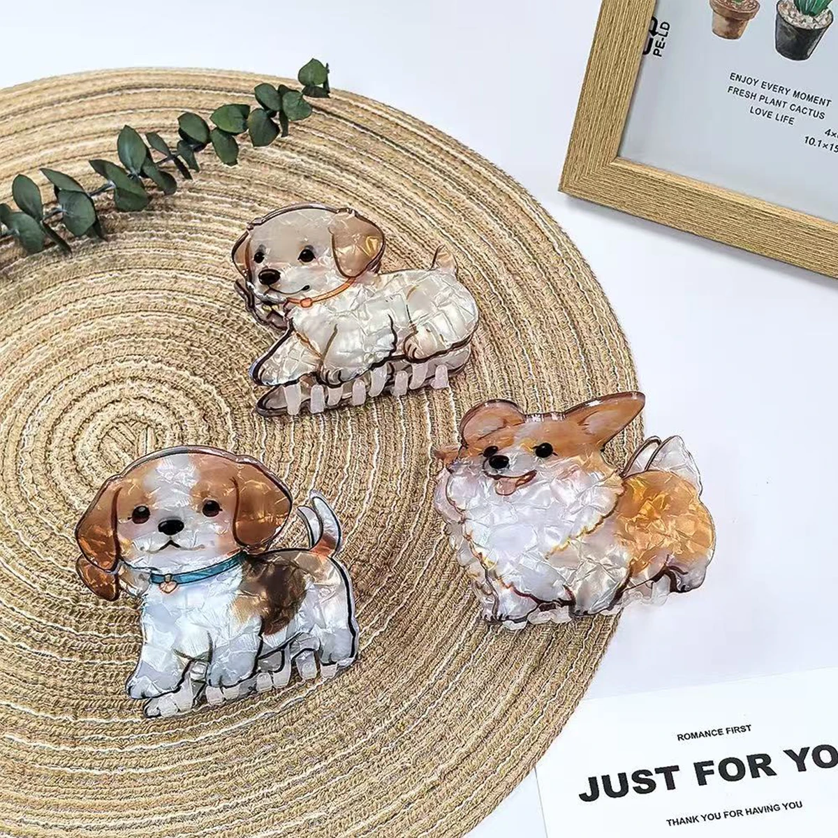 1pc 귀여운 중간 동물 머리핀, 곱슬 Shiba Inu 코기 강아지 아크릴 그립 클립 만화 머리핀 팬 헤어 상어 클립