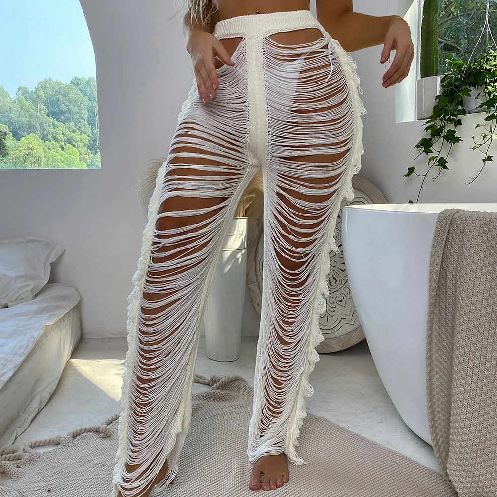 Beach Cover Up Swimsuit Cover Ups Beach Pants Fishnet Swimsut Covers Hollow Out Beachwear Knit Bathing Suit Hollow Out Pants