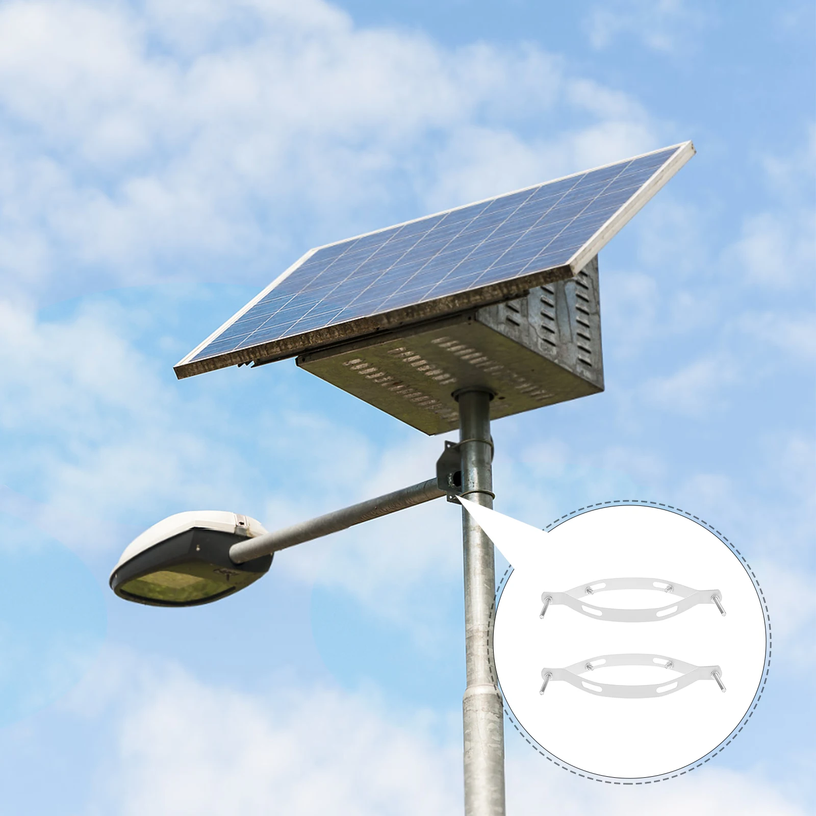 

Light Pole Mount 4 Hoops Installation Iron Sheet Bracket Screw Solar Light Pole MountingBracket Versatile Compatibility Easy