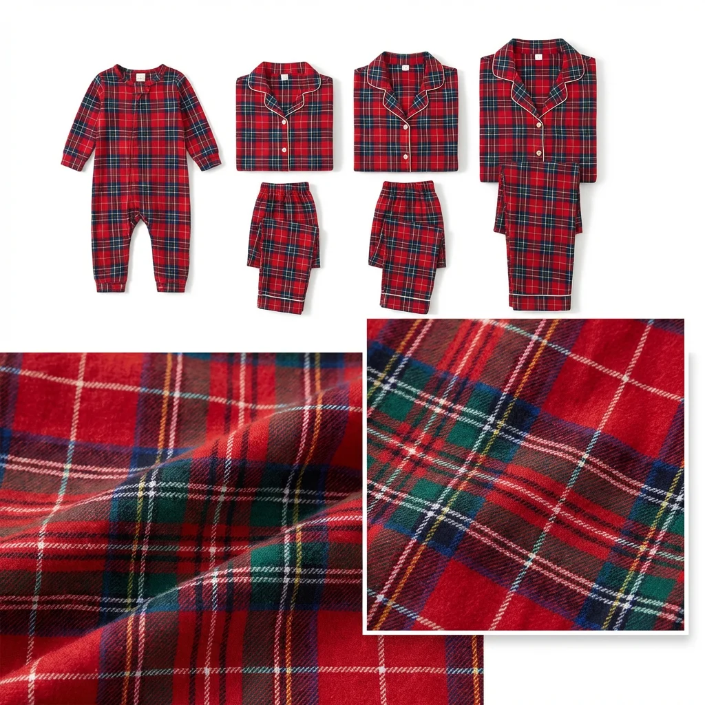 Conjunto de pijamas a juego con estampado a cuadros para adultos y niños, camisa con botones y cuello vuelto, pantalones, traje de 2 piezas, ropa de estar por casa, Look navideño