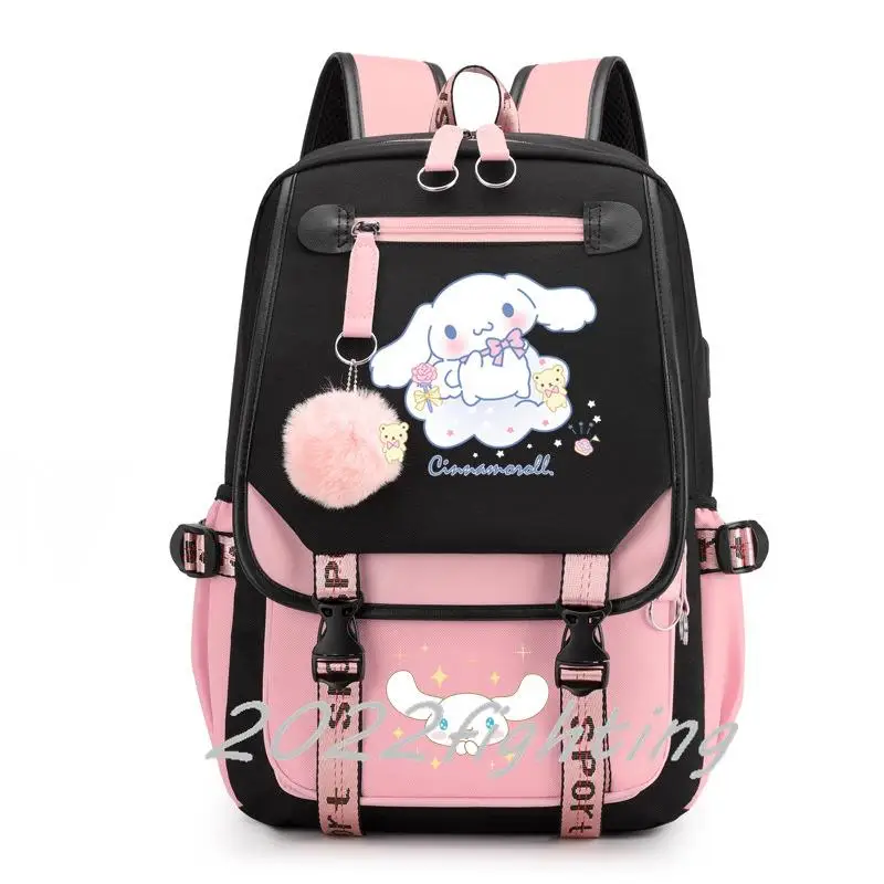 Cinnamoroll Backpack Multi Pocket Canvas Backpack Travel Rucksack Cute Casual Daypack School Bag for Women Student Teens Mochila